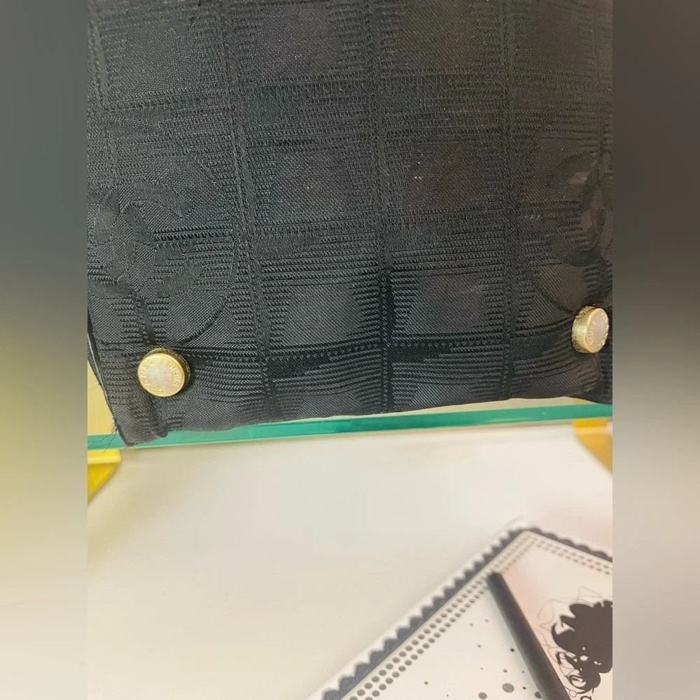 CHANEL Travel Line Tote MM Tote Bag Black Nylon JacquardLeather Women